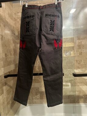 Johnny Was Black Pants with Red & Black Embroidery